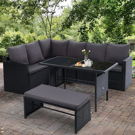 Outdoor Dining Set Sofa Lounge Setting Chairs Table Bench Black Cover - Flea Market