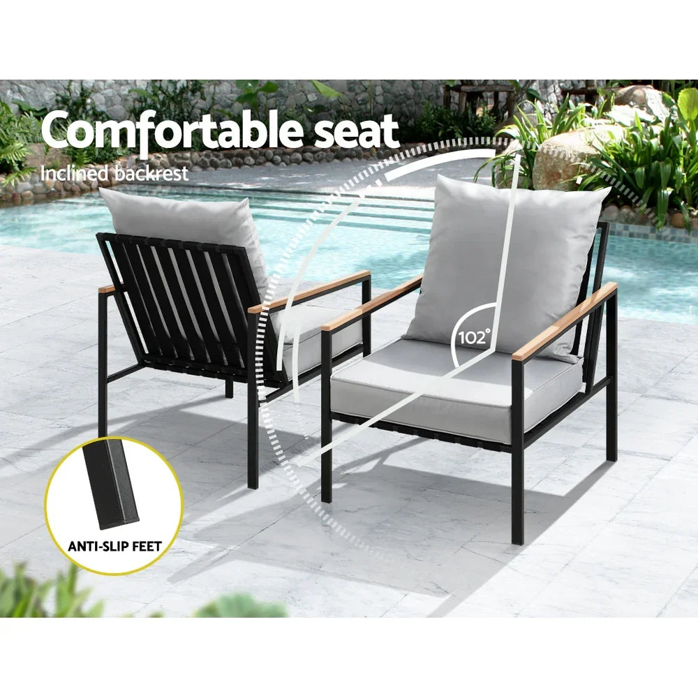 Gardeon 3PC Outdoor Furniture Bistro Set Lounge Setting Chairs Table Patio Black - Flea Market