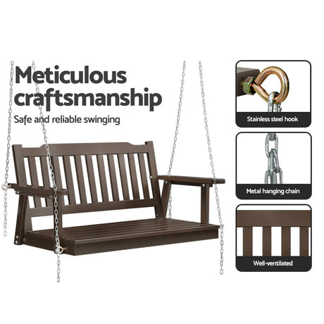 Gardeon Porch Swing Chair With Chain Outdoor Furniture Wooden Bench 2 Seat Brown - Flea Market