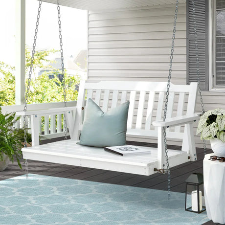 Gardeon Porch Swing Chair with Chain Garden Chair Outdoor Furniture Wooden White - Flea Market