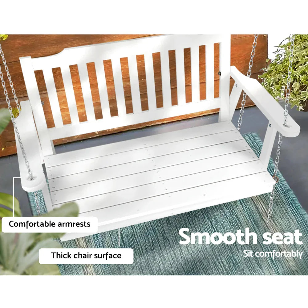Gardeon Porch Swing Chair with Chain Garden Chair Outdoor Furniture Wooden White - Flea Market