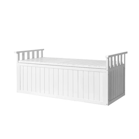 Gardeon Outdoor Storage Bench Box 129cm Wooden Garden Toy Chest Sheds Patio Furniture XL White - Flea Market