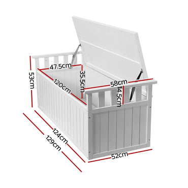 Gardeon Outdoor Storage Bench Box 129cm Wooden Garden Toy Chest Sheds Patio Furniture XL White - Flea Market