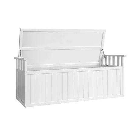 Gardeon Outdoor Storage Bench Box 129cm Wooden Garden Toy Chest Sheds Patio Furniture XL White - Flea Market
