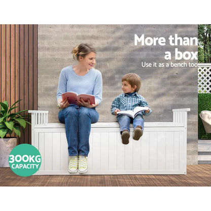 Gardeon Outdoor Storage Bench Box 129cm Wooden Garden Toy Chest Sheds Patio Furniture XL White - Flea Market