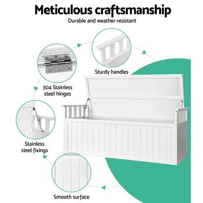 Gardeon Outdoor Storage Bench Box 129cm Wooden Garden Toy Chest Sheds Patio Furniture XL White - Flea Market