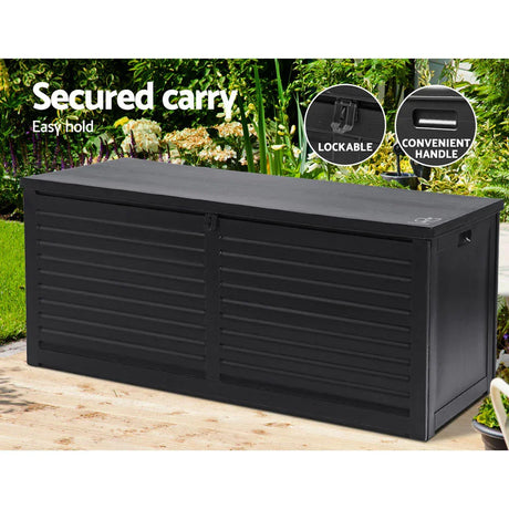 Outdoor Storage Box 490L Container Lockable Garden Bench Shed Tools Toy All Black - Flea Market