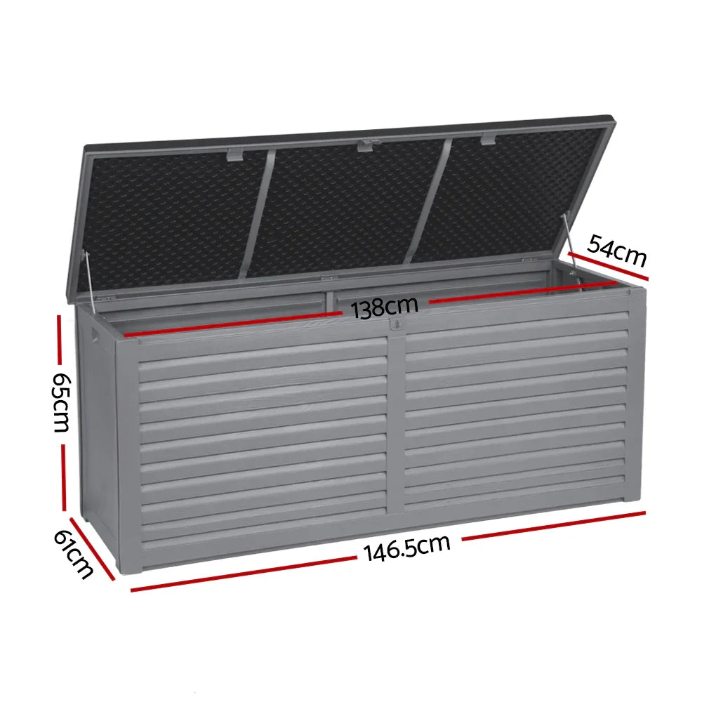 Outdoor Storage Box 490L Container Lockable Garden Bench Tools Toy Shed Black - Flea Market