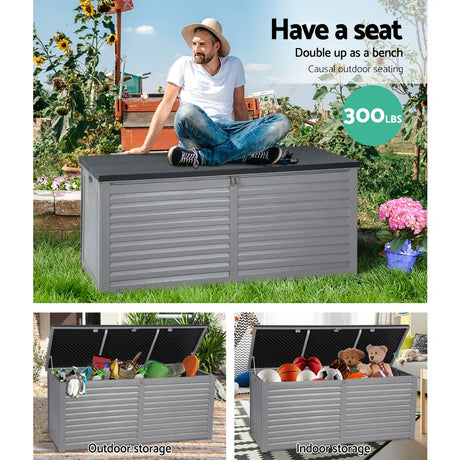 Outdoor Storage Box 490L Container Lockable Garden Bench Tools Toy Shed Black - Flea Market