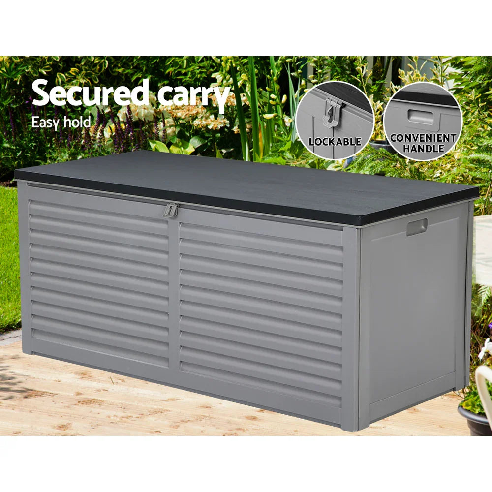 Outdoor Storage Box 490L Container Lockable Garden Bench Tools Toy Shed Black - Flea Market
