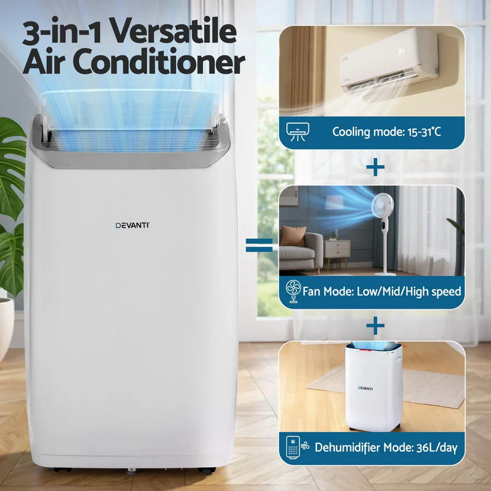Devanti 14000BTU Portable Air Conditioner with Dehumidifier & Fan - White