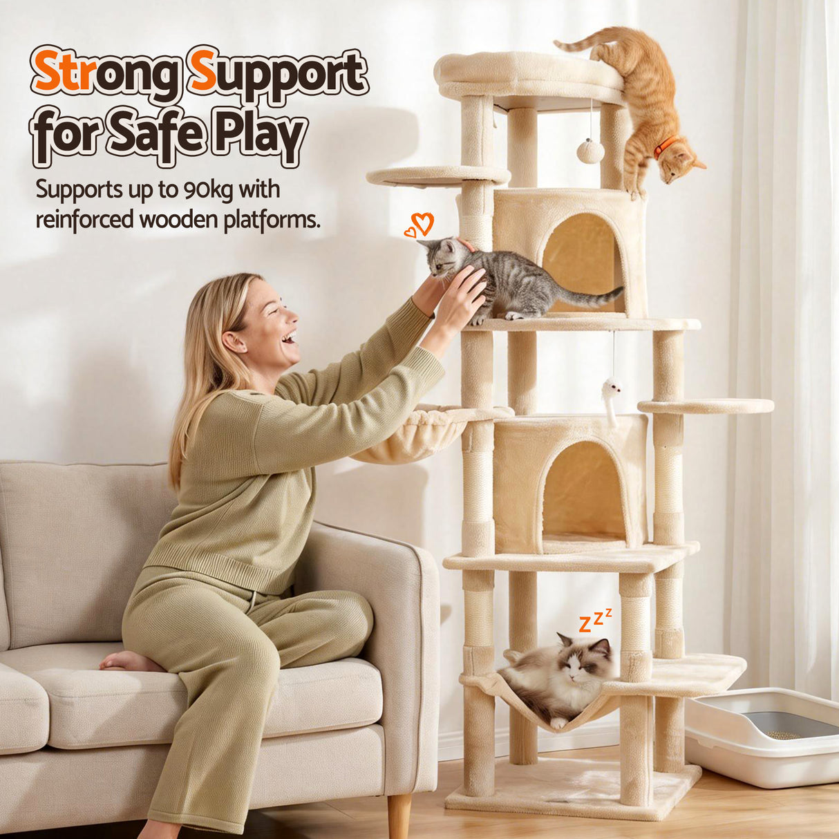 i.Pet Cat Tree Tower 167cm - Large Scratching Post Beige