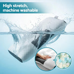 White high stretch machine washable pillow splashing into water with memory foam filling close-up