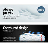 High-density memory foam pillow with 50kg/m³ density and contoured design for neck and shoulder support