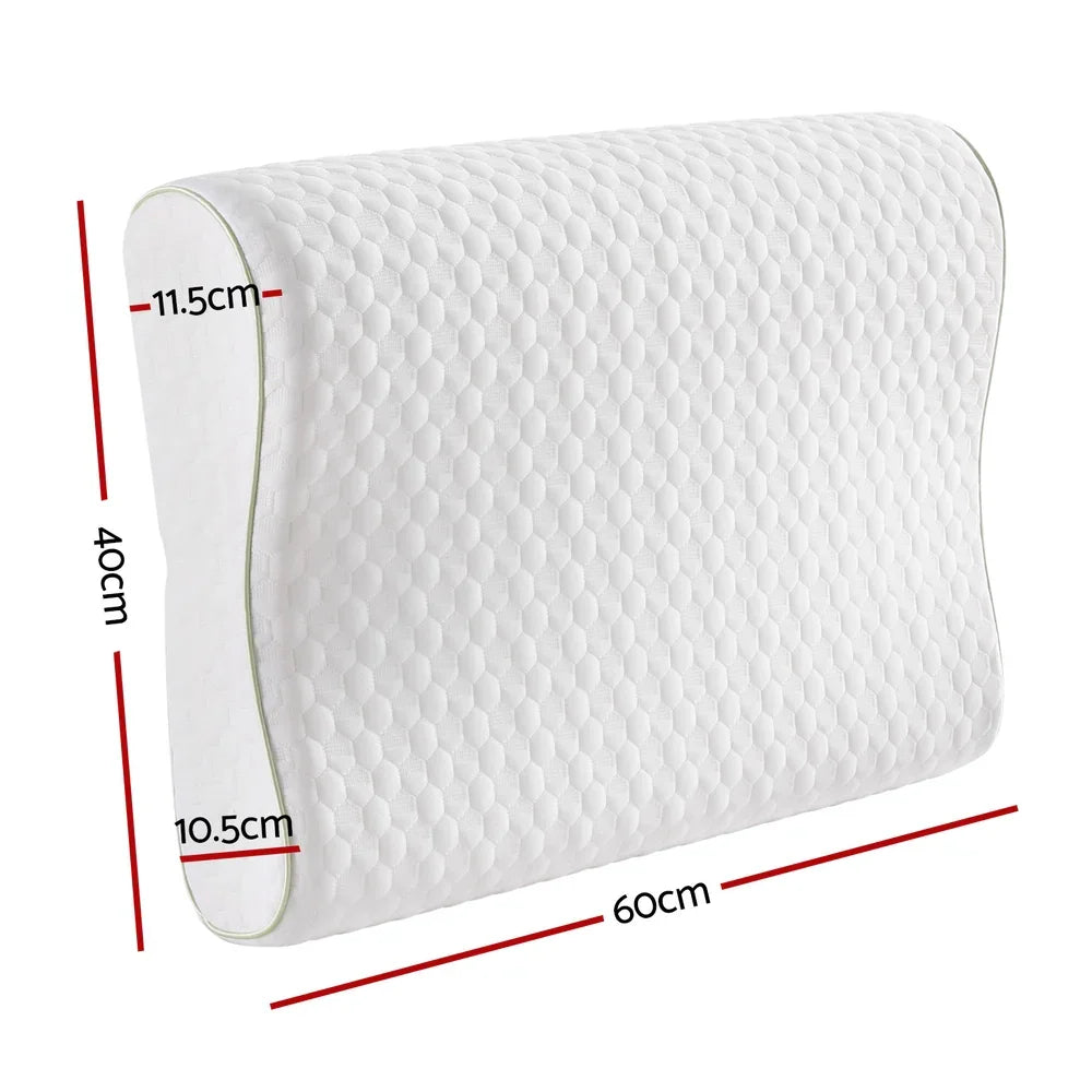 White memory foam contour pillow with hexagonal textured cover, 60x40x11.5cm dimensions