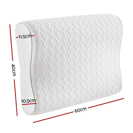 White memory foam contour pillow with hexagonal textured cover, 60x40x11.5cm dimensions