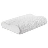 White ergonomic memory foam pillow with textured hexagonal pattern and contour shape