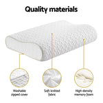 White contoured memory foam pillow with washable zipped cover and soft knitted fabric
