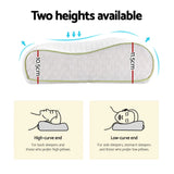 White contour memory foam pillow with two heights, 10.5cm and 11.5cm, for back and side sleepers