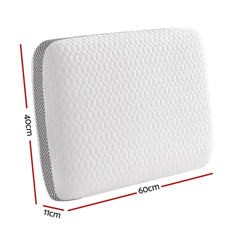 White rectangular pillow with textured surface and gray mesh sides, dimensions 60x40x11 cm