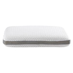 White rectangular pillow with textured cover and gray patterned side panel on white background