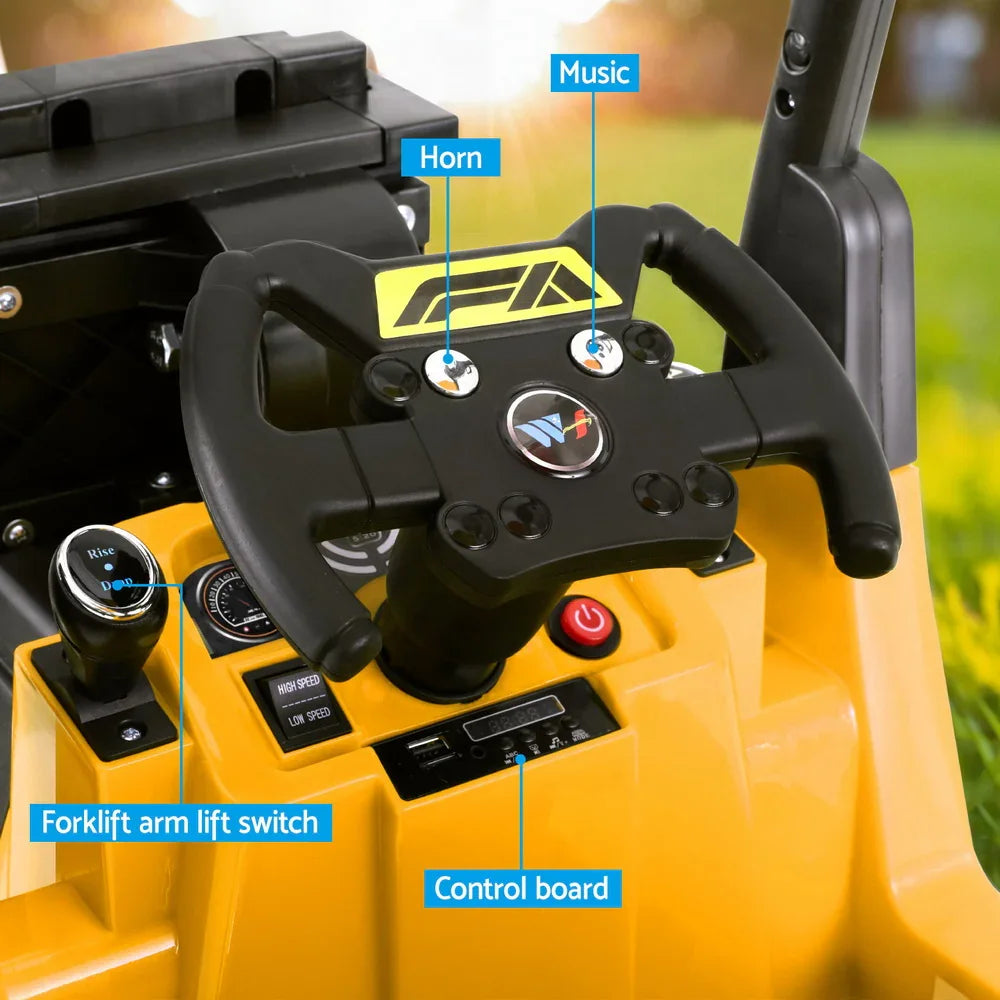 Rigo Kids Electric Ride On Forklift Yellow 12V - Construction Loader with Remote & Horn