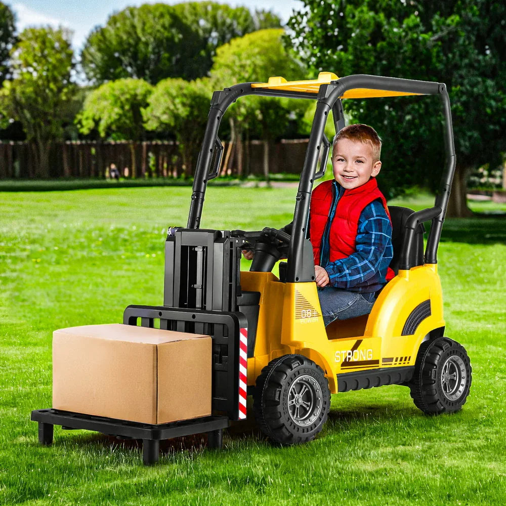 Rigo Kids Electric Ride On Forklift Yellow 12V - Construction Loader with Remote & Horn