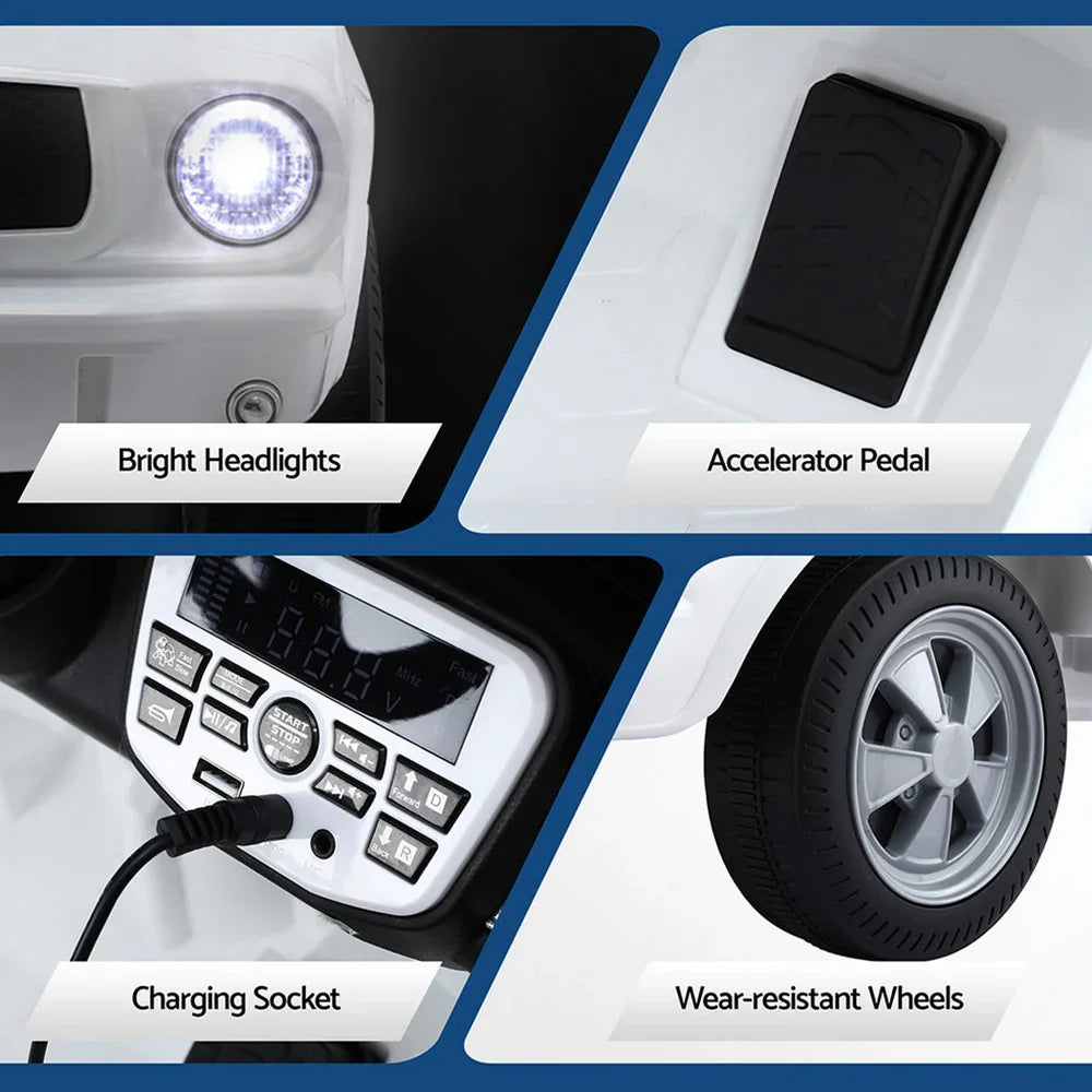 Licensed GT350 Kids Electric Ride On Car - White Sports Car with Music & Remote