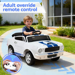 Licensed GT350 Kids Electric Ride On Car - White Sports Car with Music & Remote