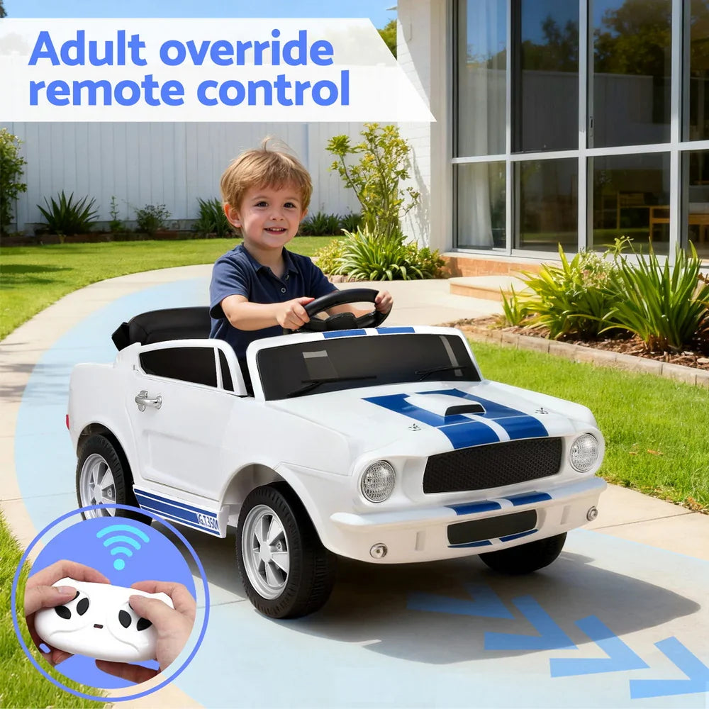 Licensed GT350 Kids Electric Ride On Car - White Sports Car with Music & Remote