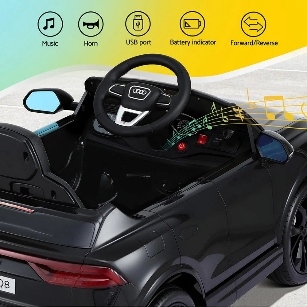 Licensed RSQ8 Kids Electric Ride On Car - Black 12V SUV with Remote Control