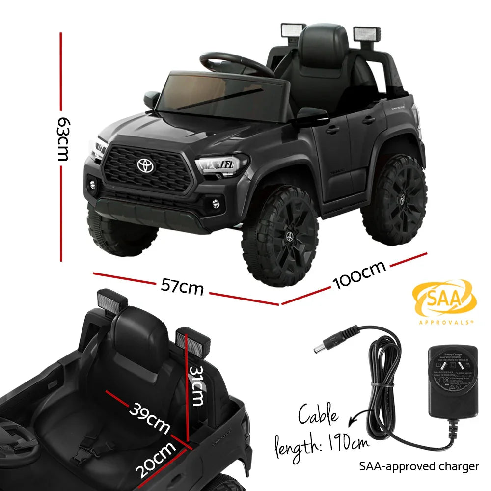 Licensed Toyota Tacoma Kids Electric Ride On Car - Black 12V Off-Road Truck with Remote
