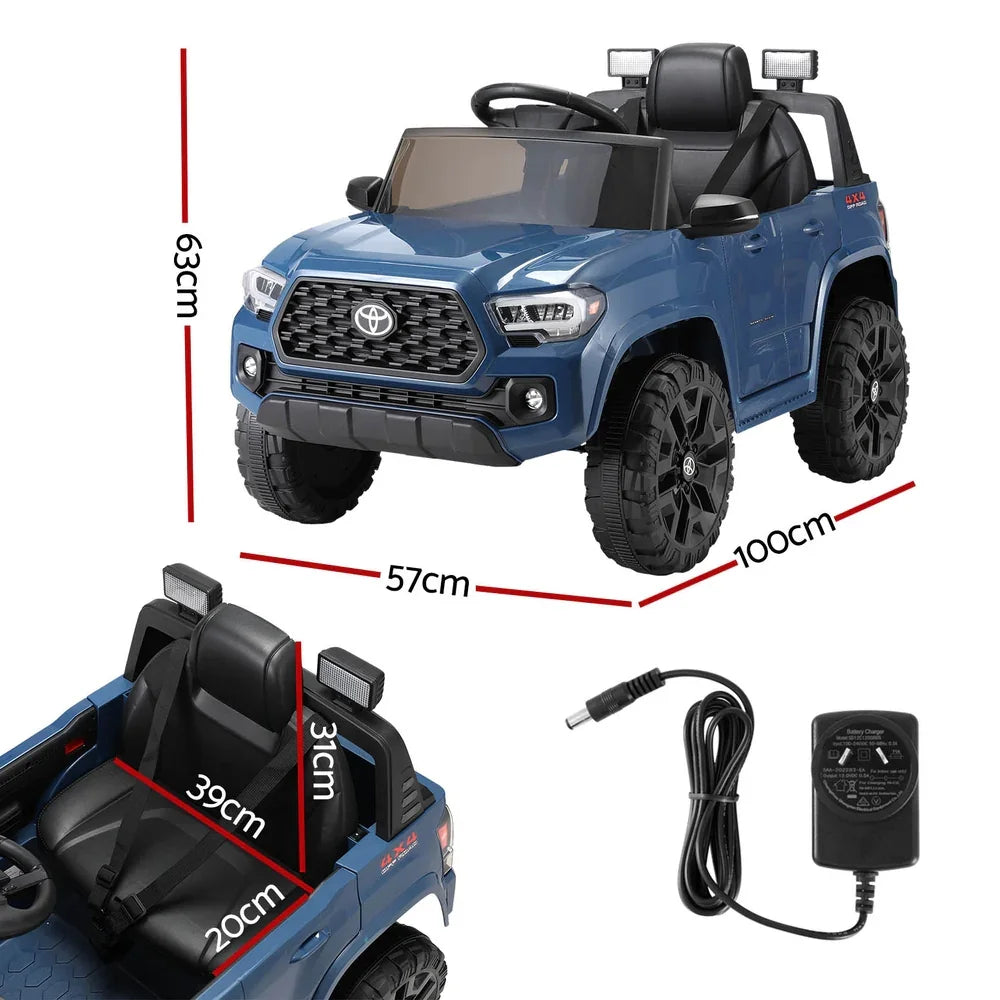 Licensed Toyota Tacoma Kids Electric Ride On Car - Blue 12V Off-Road Truck with Remote