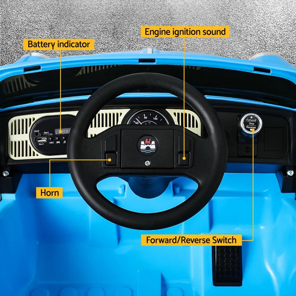 Licensed Volkswagen Beetle Kids Ride On Car - Blue 6V Electric with Remote & Horn