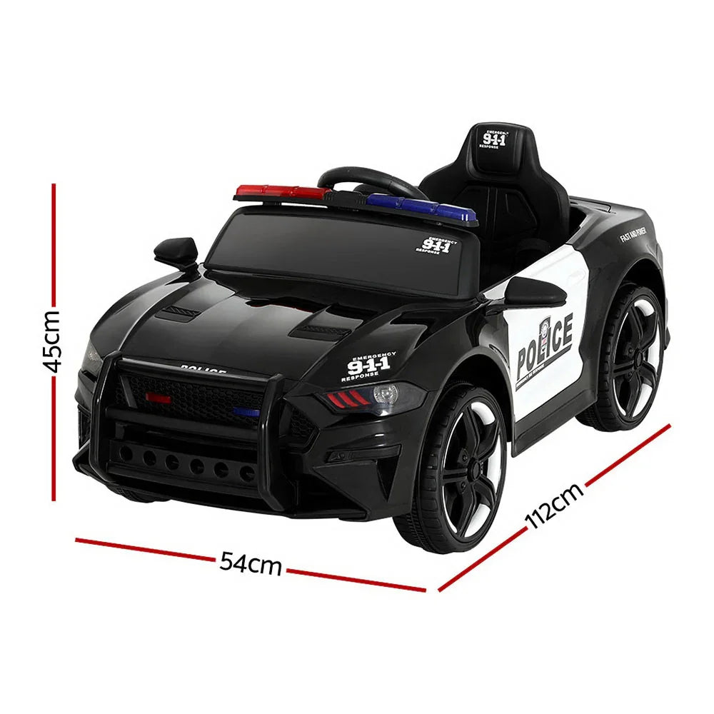 Rigo Kids Electric Ride On Police Car Black 12V - Patrol Vehicle with Remote Control