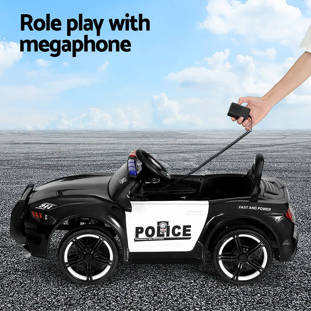 Rigo Kids Electric Ride On Police Car Black 12V - Patrol Vehicle with Remote Control