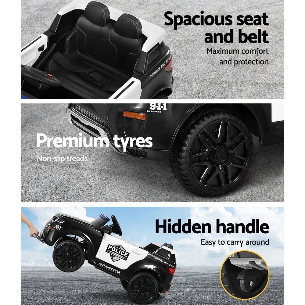 Rigo Kids Electric Ride On Police Car Black - Patrol SUV with Remote, Horn & Music