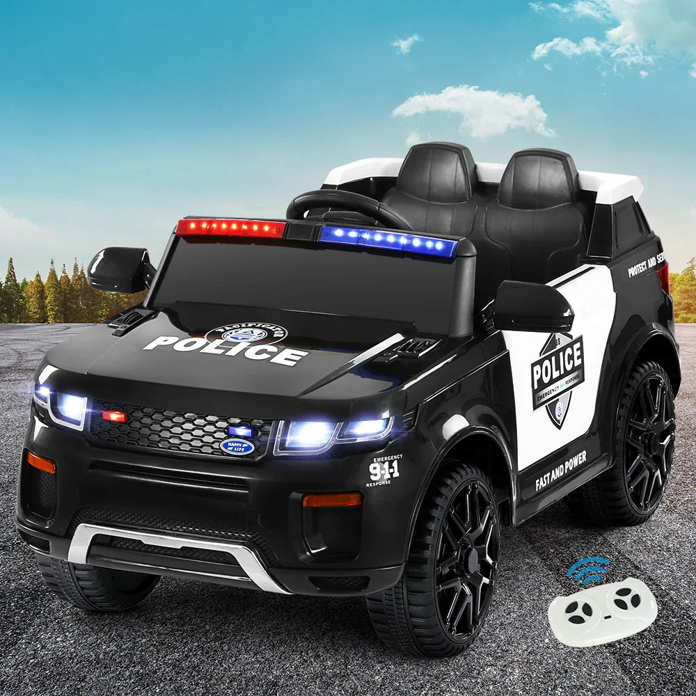 Rigo Kids Electric Ride On Police Car Black - Patrol SUV with Remote, Horn & Music