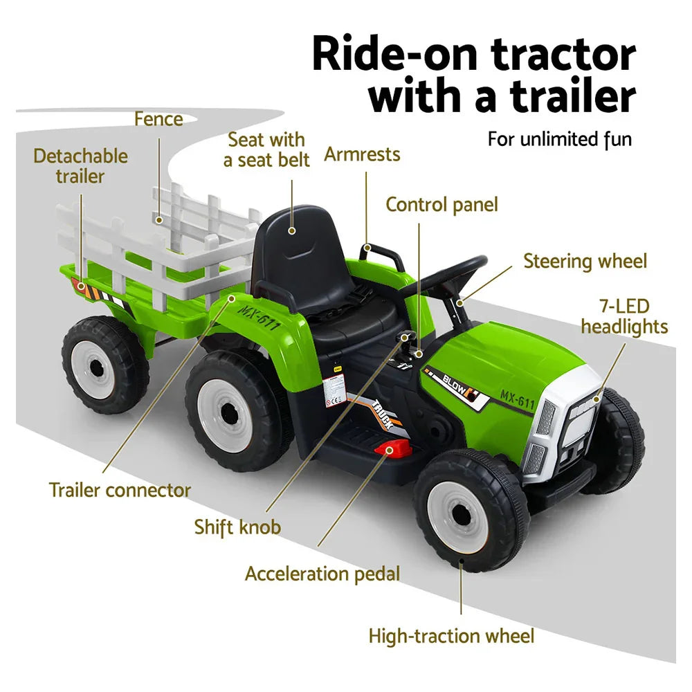 Rigo Kids Electric Ride On Tractor Green 12V - Farm Toy with Remote Control
