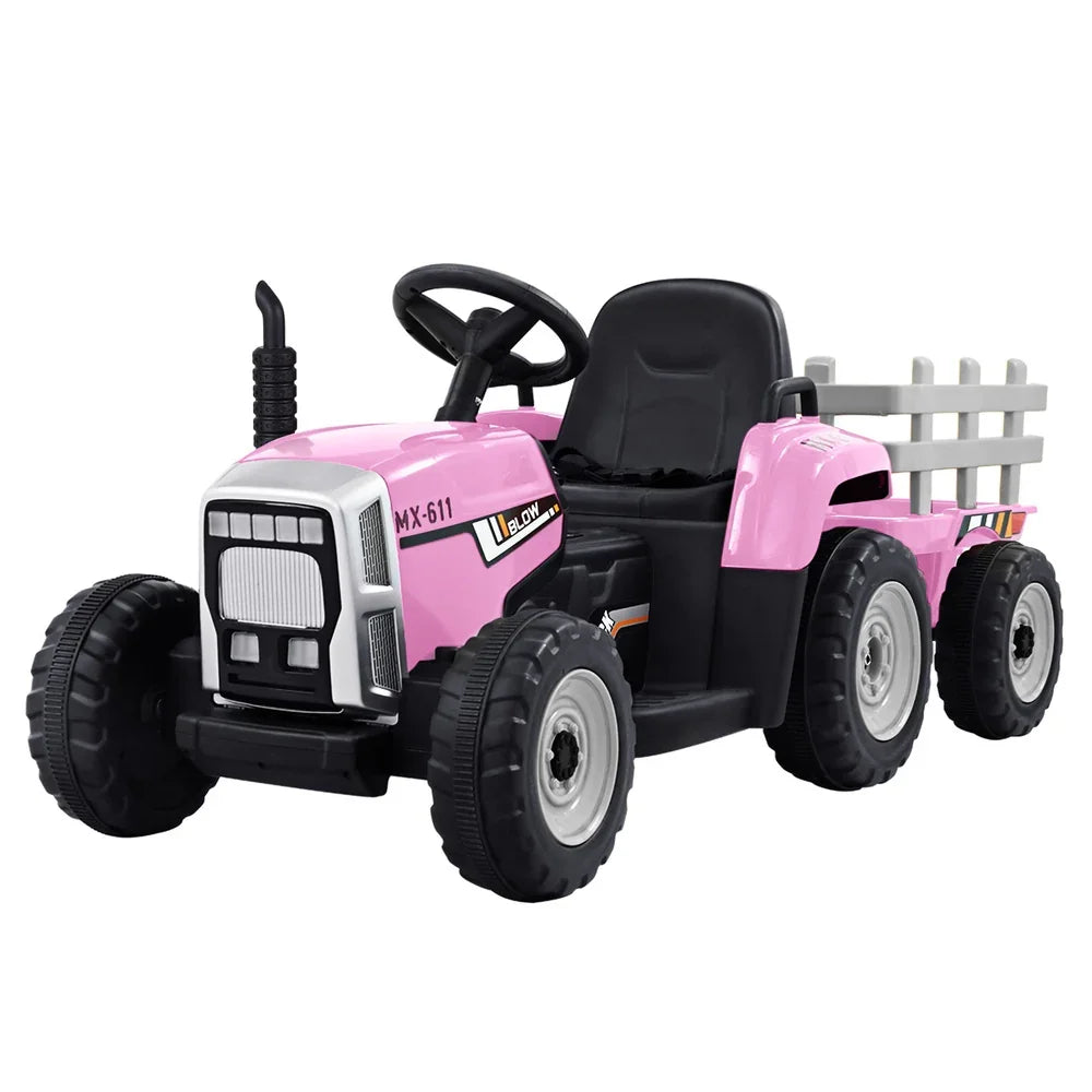 Rigo Kids Electric Ride On Tractor Pink 12V - Farm Toy with Remote Control
