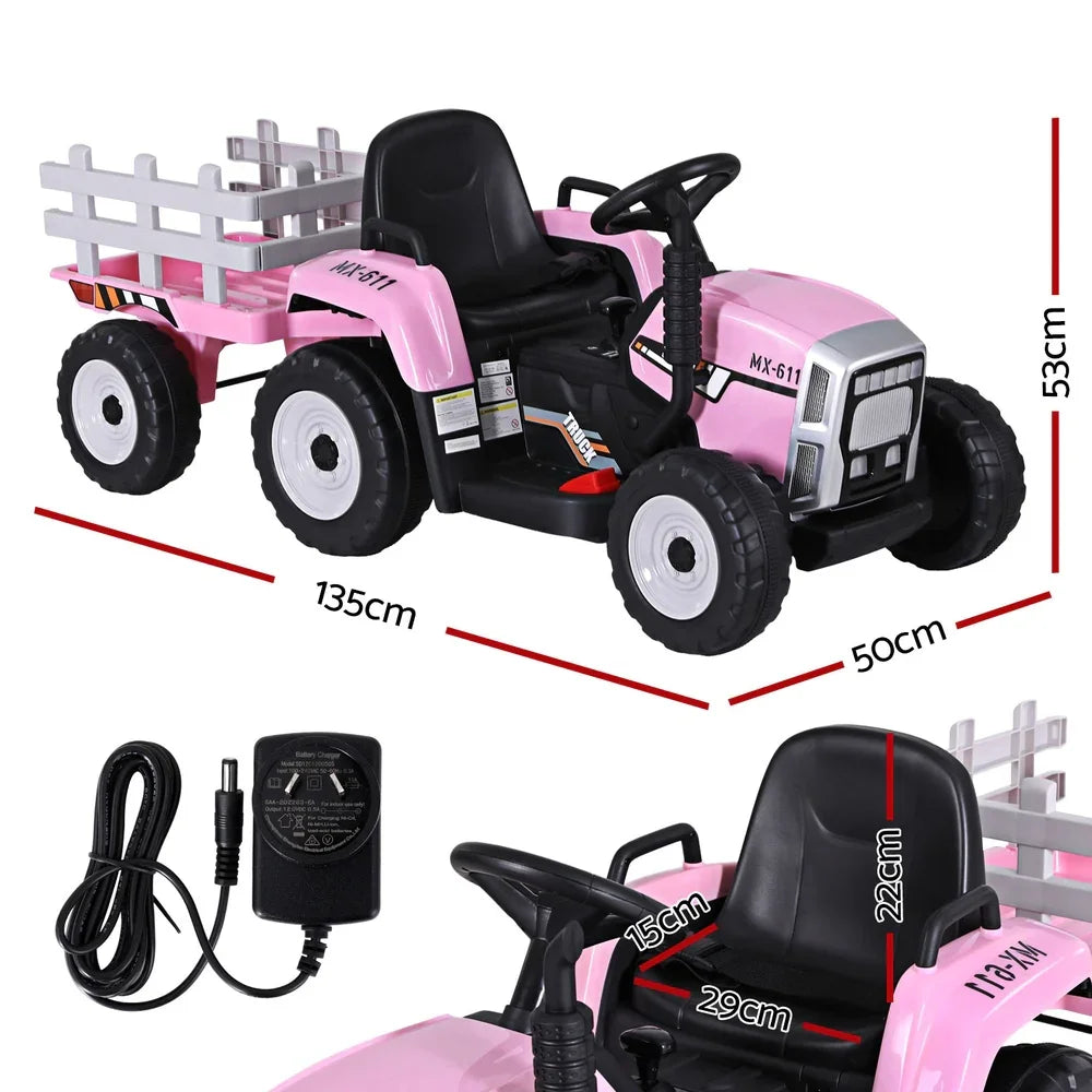 Rigo Kids Electric Ride On Tractor Pink 12V - Farm Toy with Remote Control