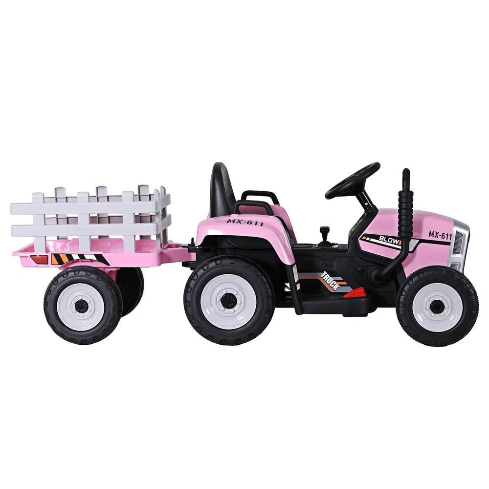 Rigo Kids Electric Ride On Tractor Pink 12V - Farm Toy with Remote Control