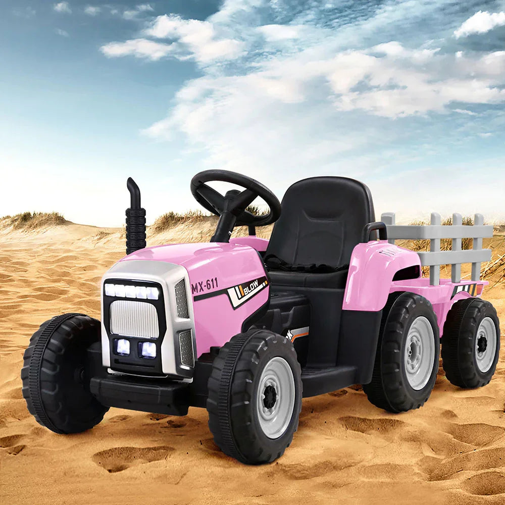 Rigo Kids Electric Ride On Tractor Pink 12V - Farm Toy with Remote Control