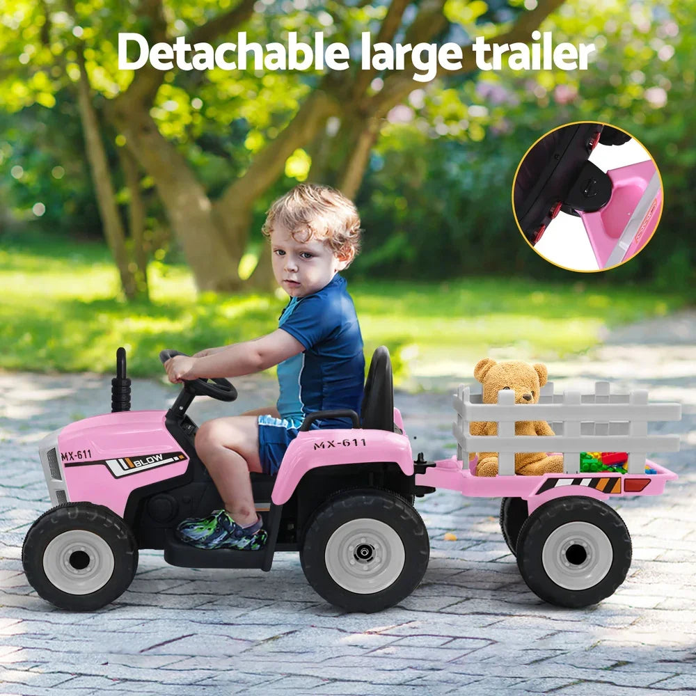 Rigo Kids Electric Ride On Tractor Pink 12V - Farm Toy with Remote Control