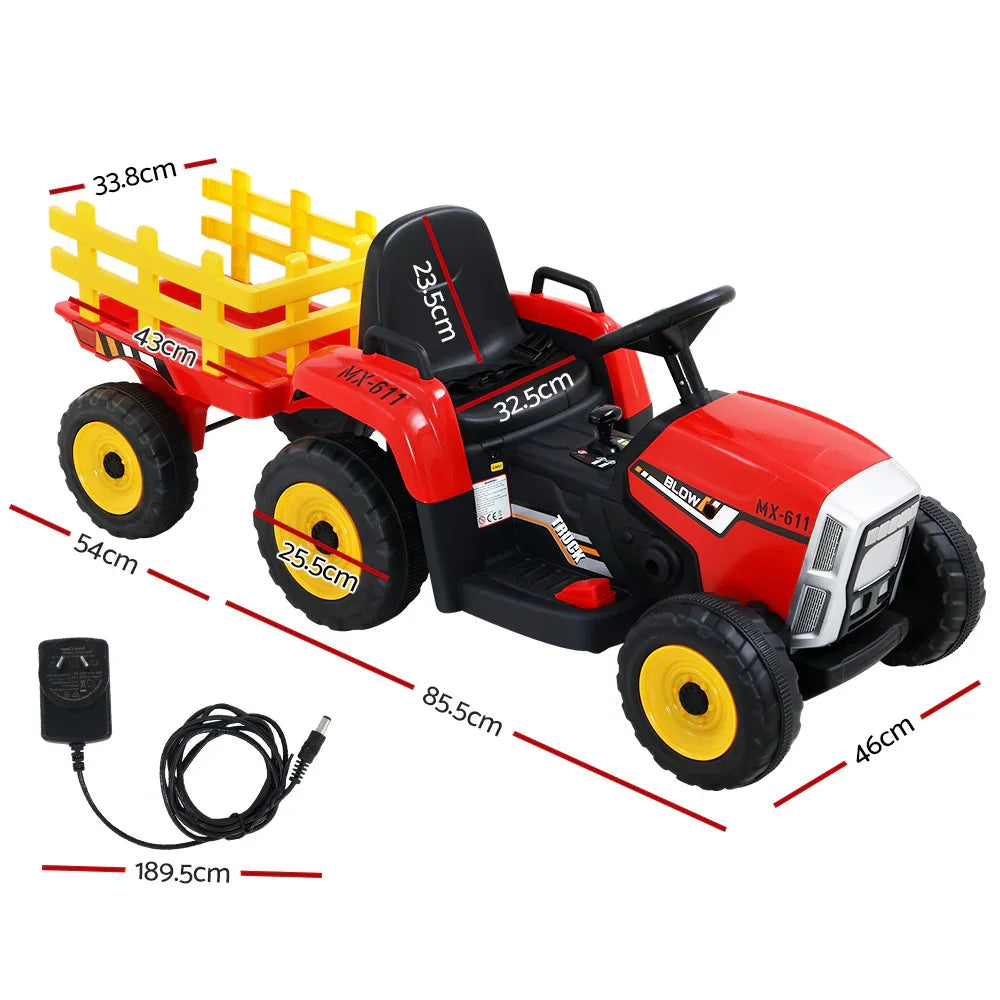 Rigo Kids Electric Ride On Tractor Red 12V - Farm Toy with Remote Control