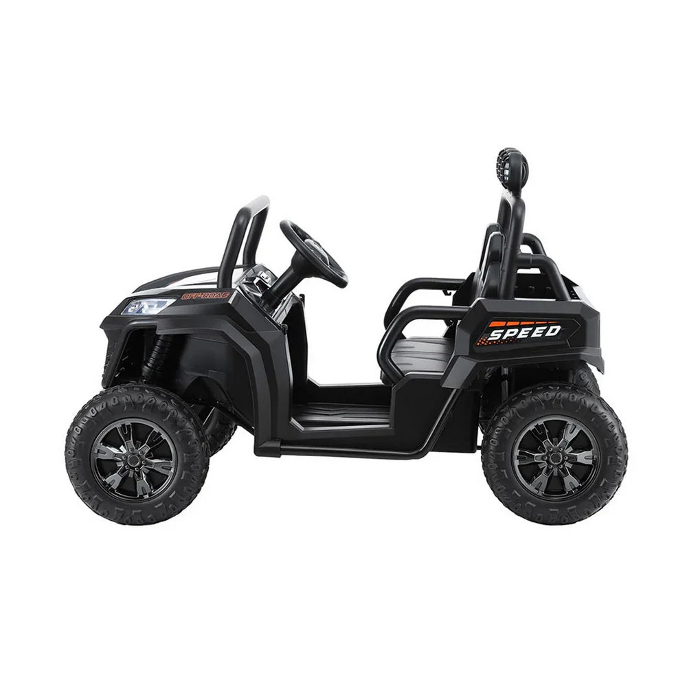 Rigo Kids Electric Ride On UTV Black - 2-Seater Off-Road Car with Remote, Music & Headlights