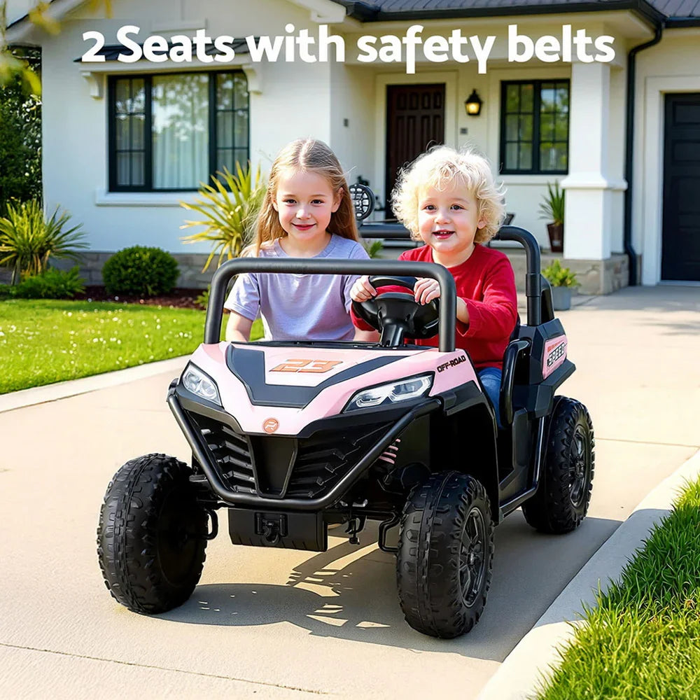 Rigo Kids Electric Ride On UTV Pink - 2-Seater Off-Road Car with Remote, Music & Headlights