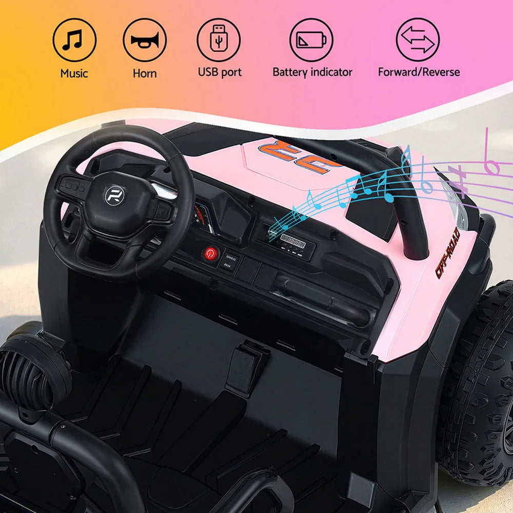 Rigo Kids Electric Ride On UTV Pink - 2-Seater Off-Road Car with Remote, Music & Headlights