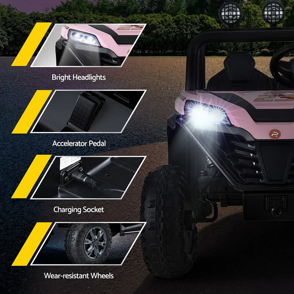 Rigo Kids Electric Ride On UTV Pink - 2-Seater Off-Road Car with Remote, Music & Headlights