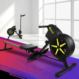 Everfit rowing machine with yellow accents in modern home gym setting, cardio fitness equipment